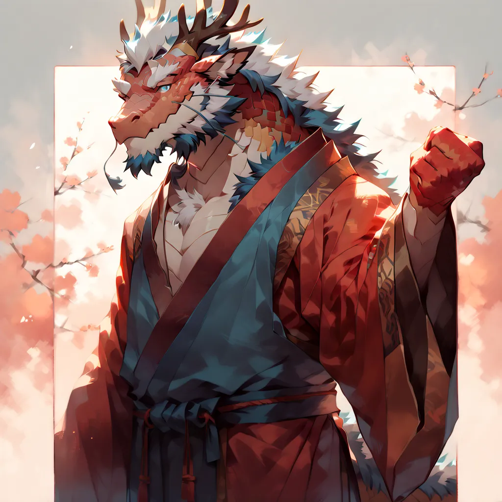 # main character: (eastern dragon furry:1.8), muscular mature male, masterpiece, (full body portrait:1.4), (chest-up shot:1.4), ...