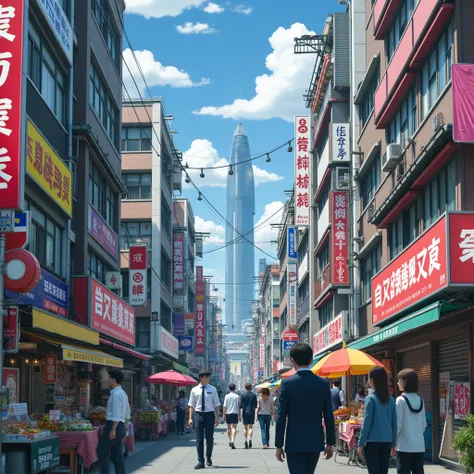 8k, highest quality, photograph, an anime city from the 80s that looks real, very highly detailed, photorealism