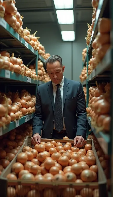 The businessman is storing the onions in a room."