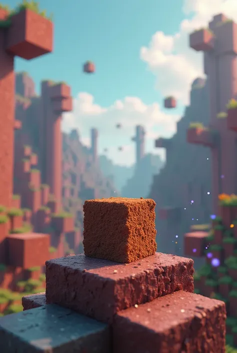  Make me an image with the title  "CUBOLANDIA "  with a Minecraft block of dirt in the background
