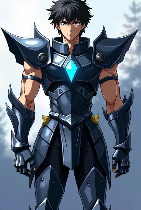  Full size image ,  face profile,  From head to toe ,  in profile and in front of , Young boy, 19 years old, male anime character , strong, muscular and attractive, vistiendo una  armor inspired by the style of the knights of the zodiac  (Saint Seiya),  ar...