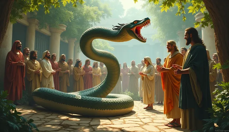 serpent with bible people  happy 