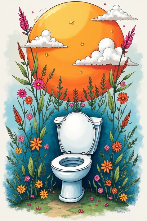 Creat an poster making drawing using vibrant colors the theme is "Toilet: A place for peace"Somehow like thi but vibrant and has more drawings with symbol