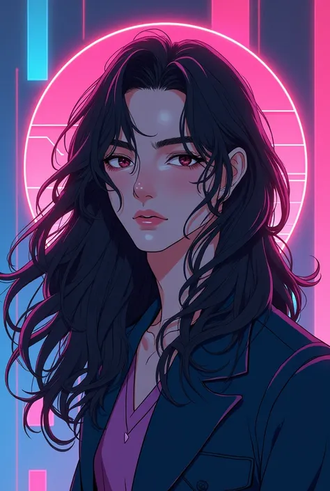 anime boy long hair in 80s style