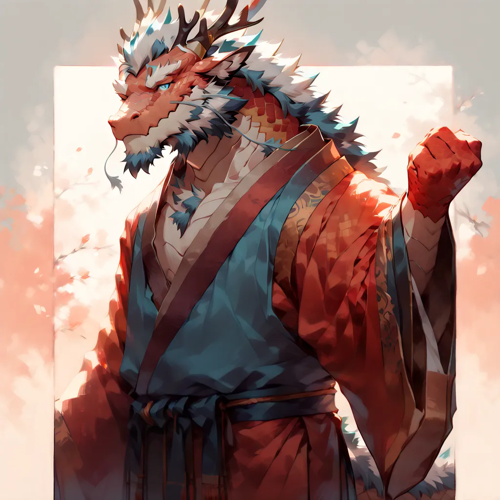 # main character: (eastern dragon furry:1.8), muscular mature male, masterpiece, (full body portrait:1.4), (chest-up shot:1.4), ...