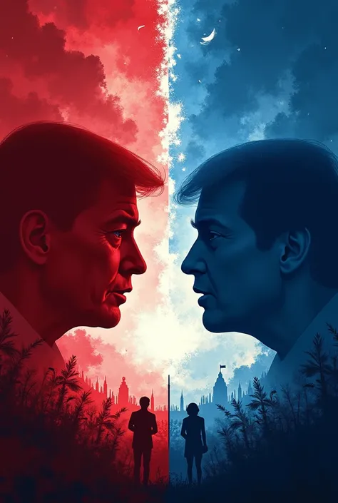 A poster with the theme of the presidential election red and blue PK