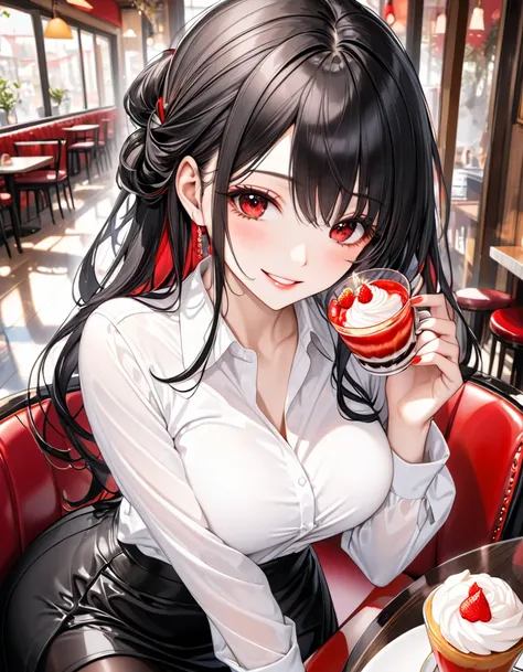 (delicate and beautiful), (immensely beautiful perfect illustration), (focus face, pov),
(beautiful hime cut hair)
(vivid black hair delicate long hair),
(best cool girl) (age 18), (best cool red eyes), (grin smile), ((best sexy makeup)), (sexy glossy lip)...