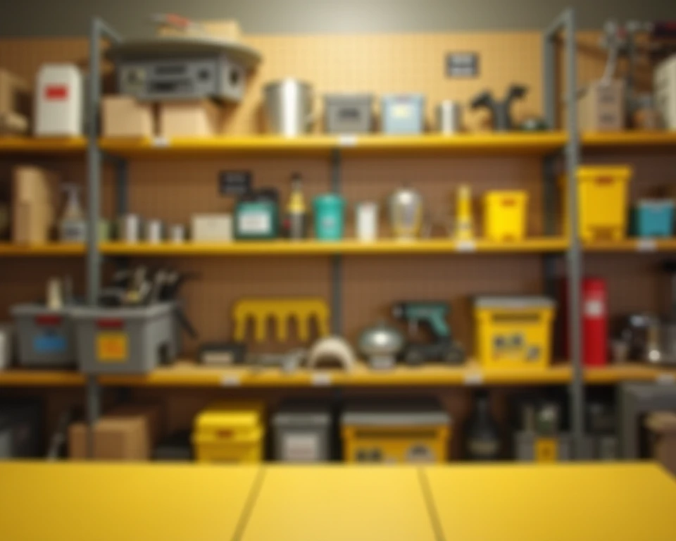  background of a blurred Facebook cover of a hardware store with the color yellow . In the background there must be tools  