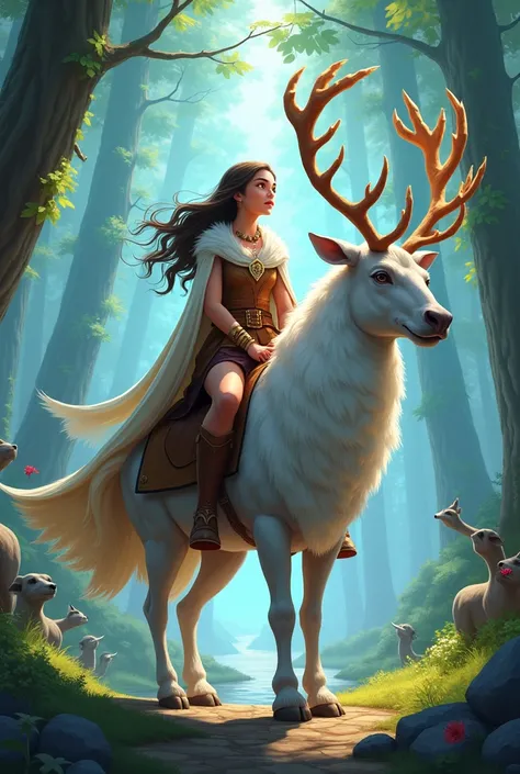 A woman named Maya, guided by a majestic white reindeer named Ora, emerged as a courageous hero, defeating a powerful sorcerer and protecting her village through her unique ability to understand the language of animals and harness the power of nature.