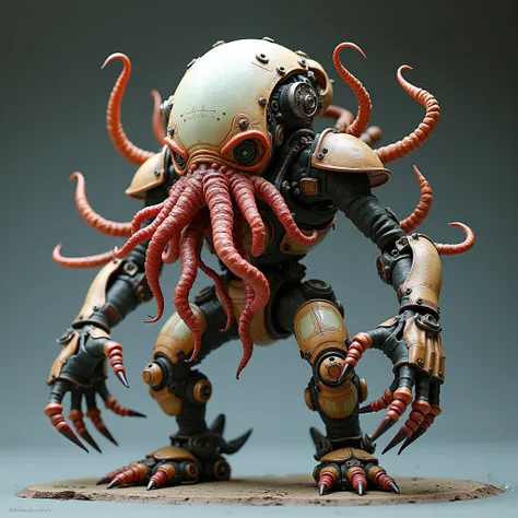 Plastic model, front view, Bullmark-style deformed, monster kit, vivid coloring, Cthulhu cyborg monster plastic model, full body image, various parts look like cyborg machines.

 