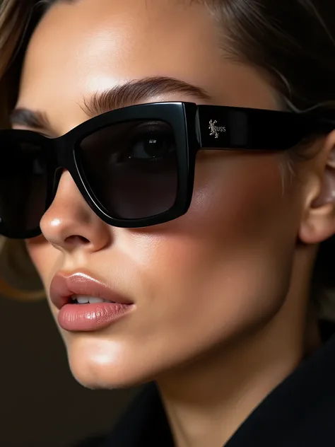 closeup portrait of a supermodel wearing sunglasses