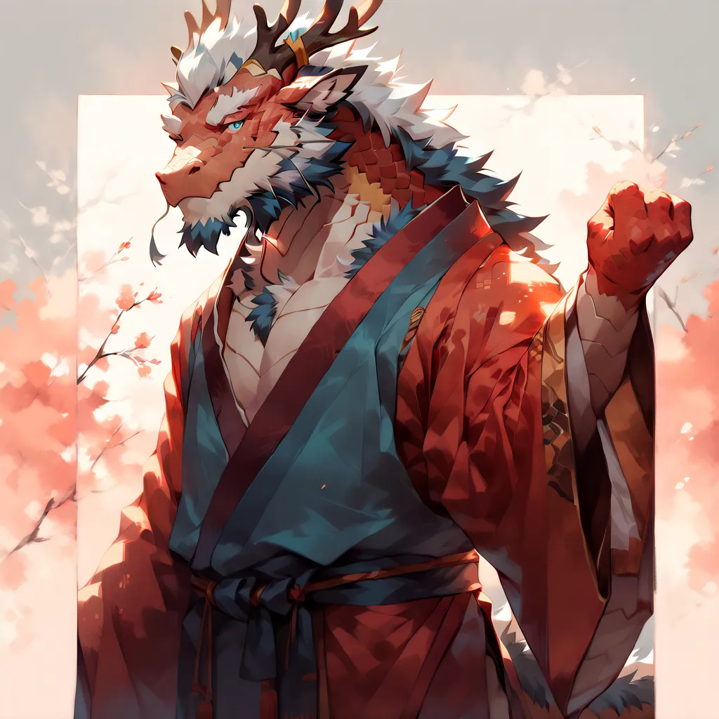 # main character: (eastern dragon furry:1.8), muscular mature male, masterpiece, (full body portrait:1.4), (chest-up shot:1.4), ...