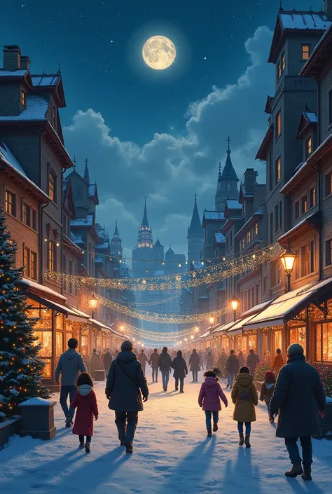  The last scene shows the city under the moonlight ,  decorated and alive ,  with families walking and ren playing . The sky, Formerly gray ,  now has visible stars ,  sign of a cleaner and healthier environment . 
 Final Text : " A Green Christmas that wi...