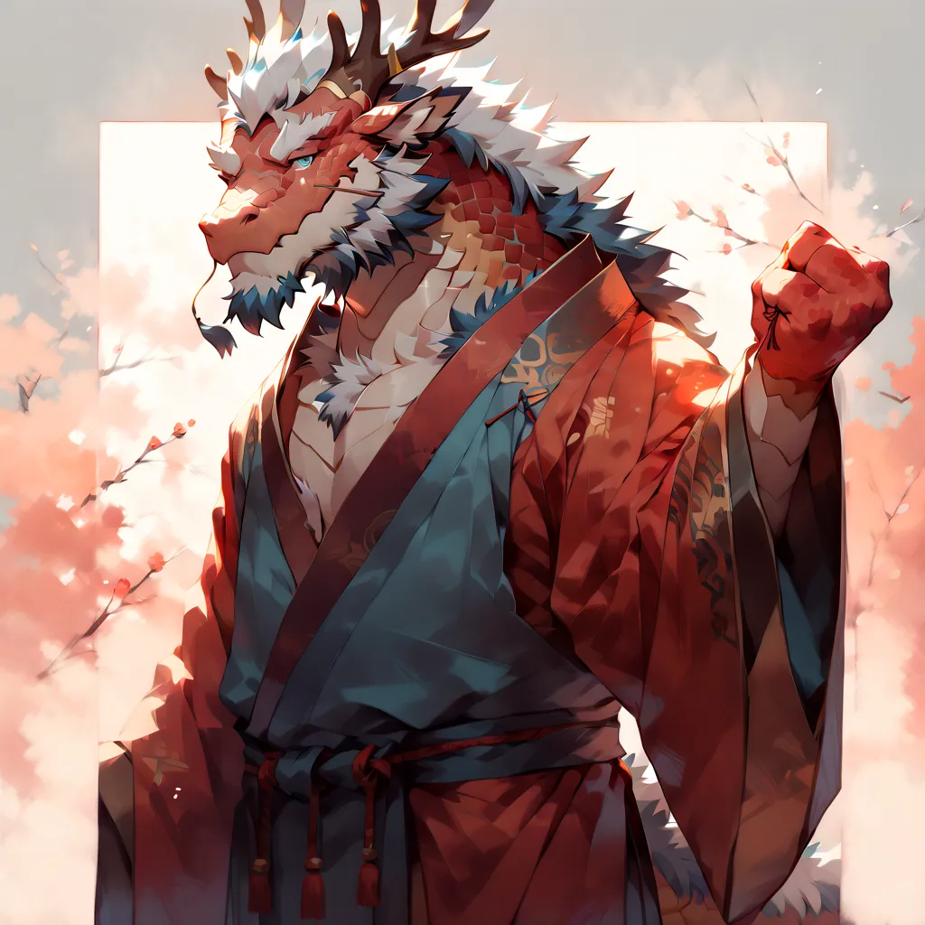 # main character: (eastern dragon furry:1.8), muscular mature male, masterpiece, (full body portrait:1.4), (chest-up shot:1.4), ...