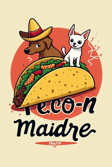 Design a bold, eye-catching logo for a taquería named Taco-n-Madre, with the taco as the central focus. The design should have a humorous, edgy style that feels modern and inviting, with Mexican cultural influences. Place a vibrant taco in the center, usin...