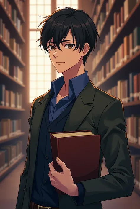   , Woman holding a book in her hand at the library 、Gaston Angrade ,  popular on pixiv , What is it?？,   Handsome Man in Demon Slayer Art  ,  he has a big book, Young Anime Guy, In anime movies,  male anime character,  Anime Handsome Man , Ghibli anime st...