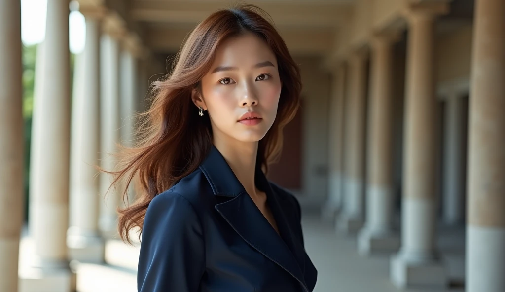 Known for her beautiful features and supermodel-like figure, the popular K-pop star model was photographed walking through the National Museum of Korea in Seoul, South Korea, wearing a navy blue commercial airline co-pilot uniform prepared by a top stylist...