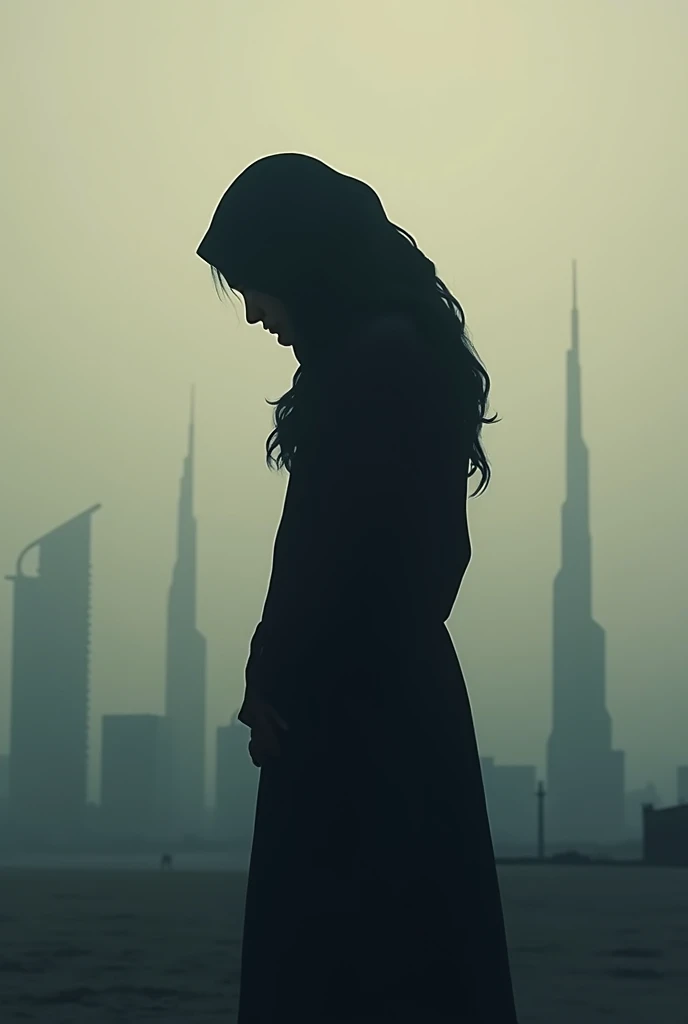 A silhouette of a sad woman in Qatar that you cant see her face 