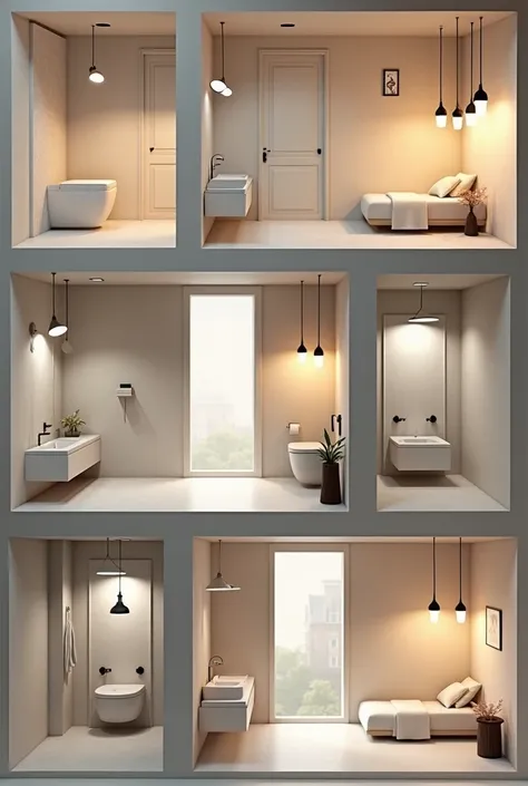 Gym Bar Bathroom1 Bathroom2 Bathroom3 Half Bathroom Bedroom1 Bedroom2 Bedroom3 Hallway Hallway Rest GENERATE RENDER IN ALL THESE ENVIRONMENTS BY PLACING HANGING LIGHTS 