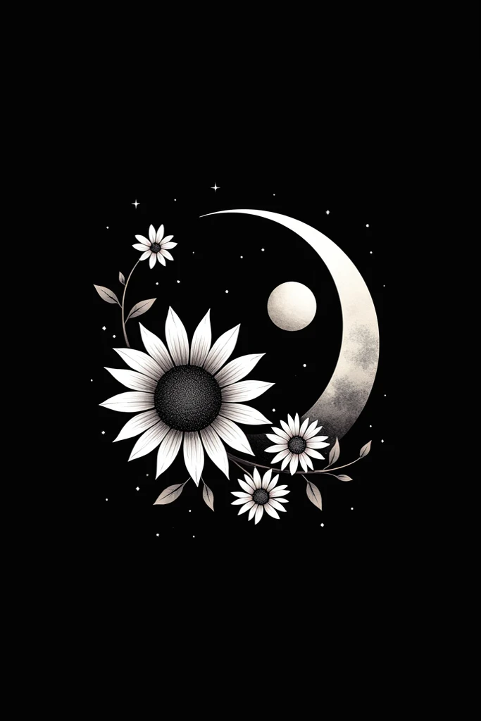 Logo of the moon , Sunflower and puas together color black 