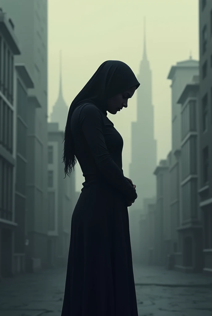 A silhouette of a sad woman in Qatar that you cant see her face 