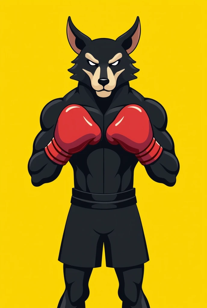 A boxing logo with the name Team Animal boxing school color yellow with black drawing a jumpsuit with gloves