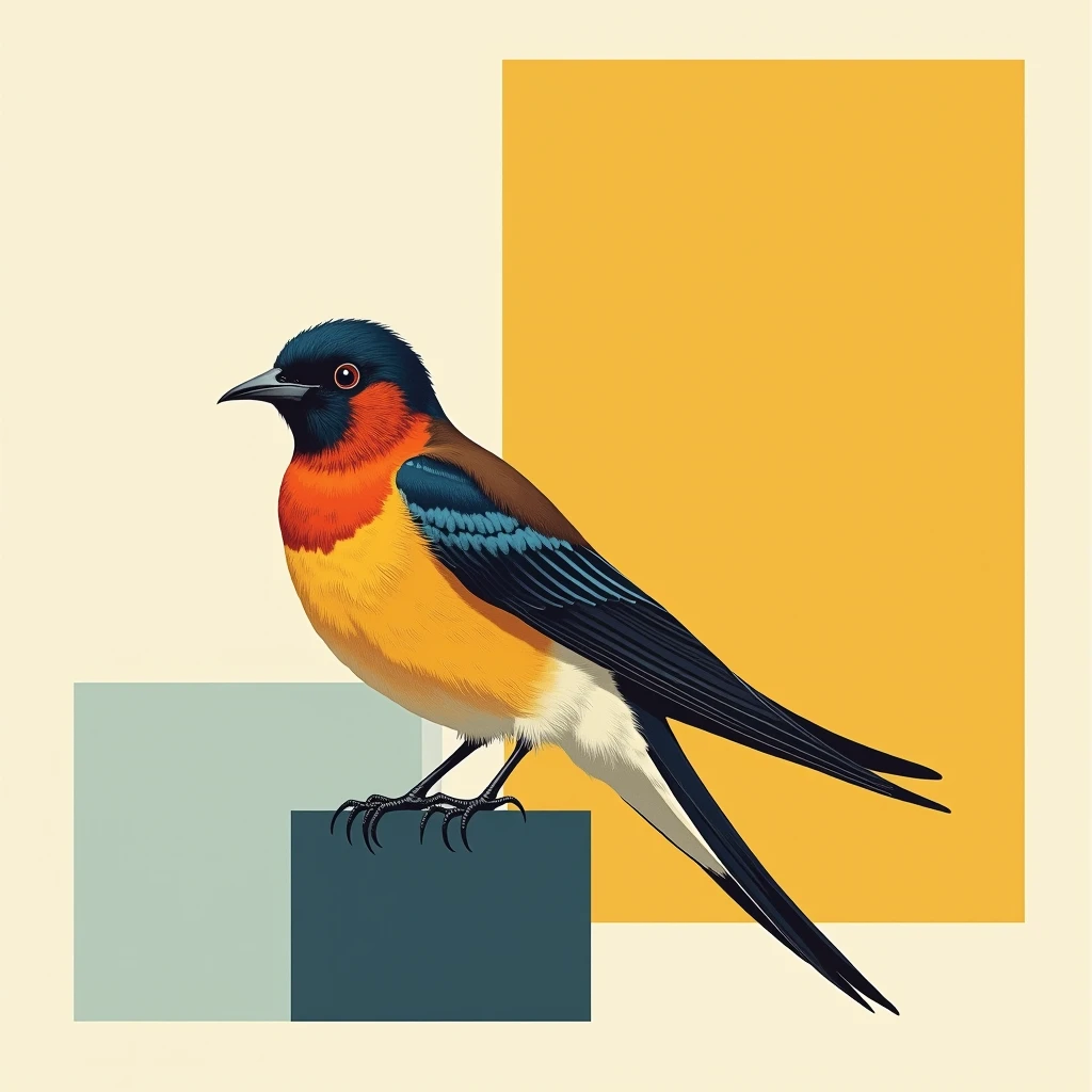  Javan Golden Swallow，，illustration，Simple artwork ，Side View，Injuried， artistic ，No background，Geometric Art ，Geometry，Color Blocks，Clear color 