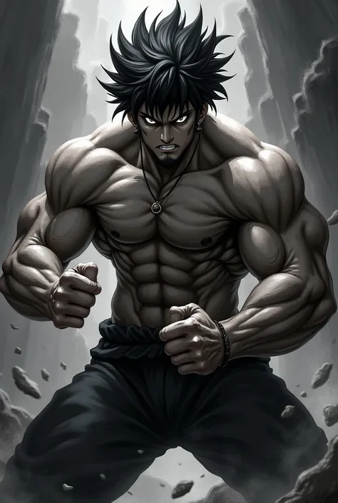 1 macho,anime, dark-colored skin ,  short black hair back ,, painting style by Midori Ishida , intricate details , Use black and white as your main colors,decadent,,rendering, dynamic pose ,(masterpiece:1.3),( highest quality :1.4),( little ring:1.5), High...