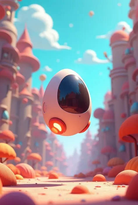 An adorable floating futuristic capsule inside animated in a cartoon 

