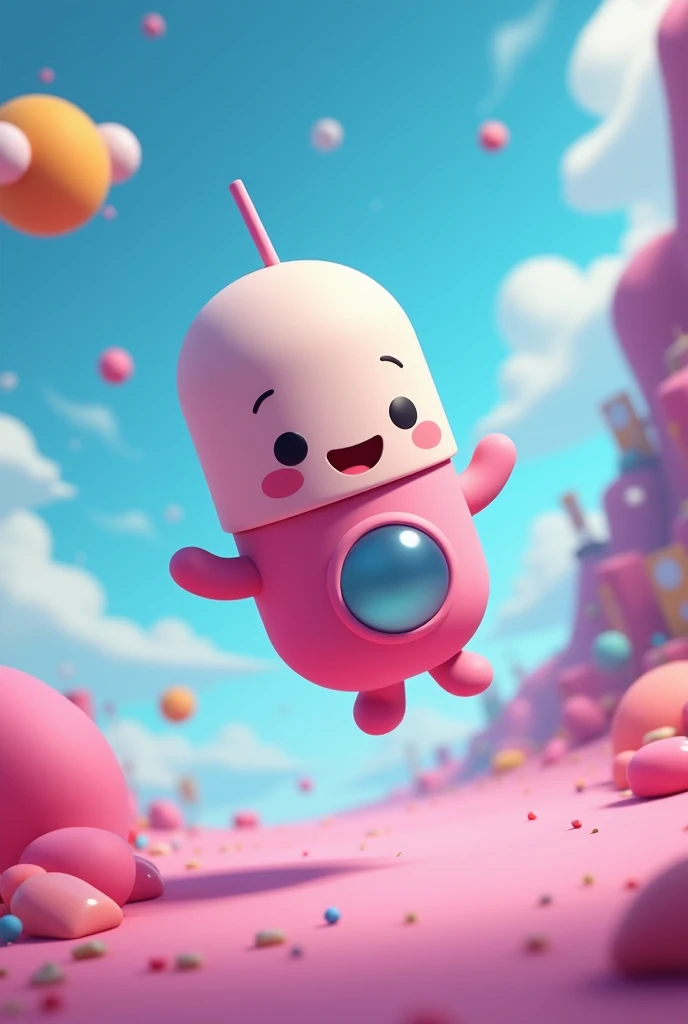 An adorable floating futuristic square capsule inside animated in a cartoon 

