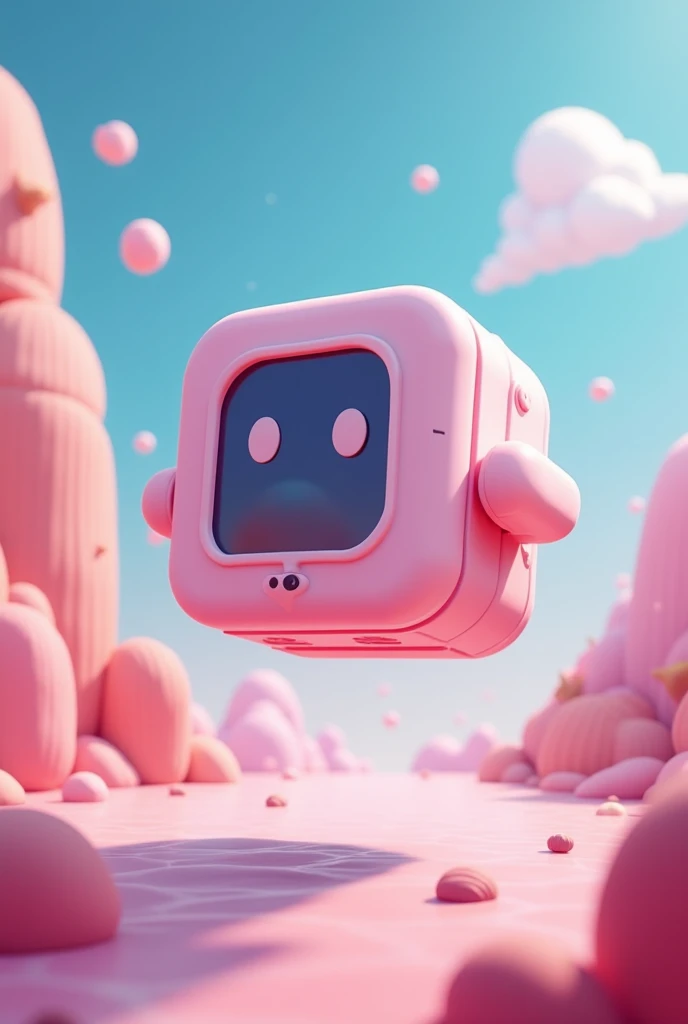 An adorable floating futuristic square capsule inside animated in a cartoon 

