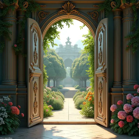  fabulous ajar door, beautiful elegant ,  leading to a beautiful garden 