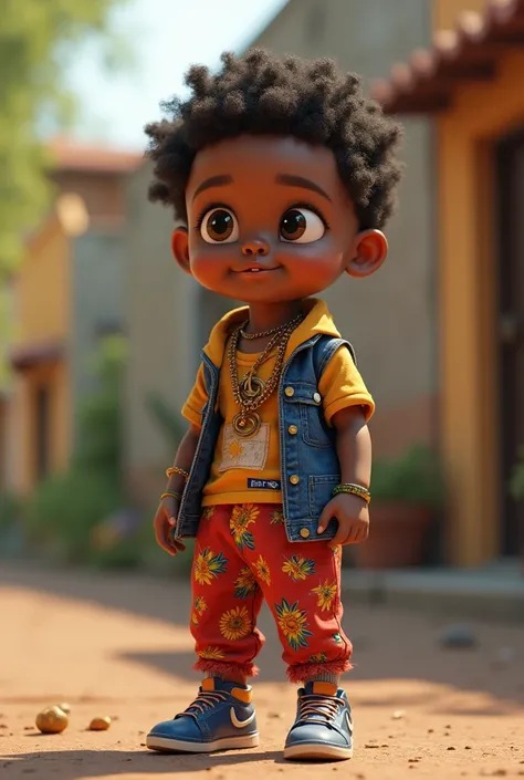 American male toddler 3d character with a huge love for bhang, can rap, is an artist , born in the 90s , dresses in a blend of urban street wear and traditional African styles . Different render angles . Illustration 