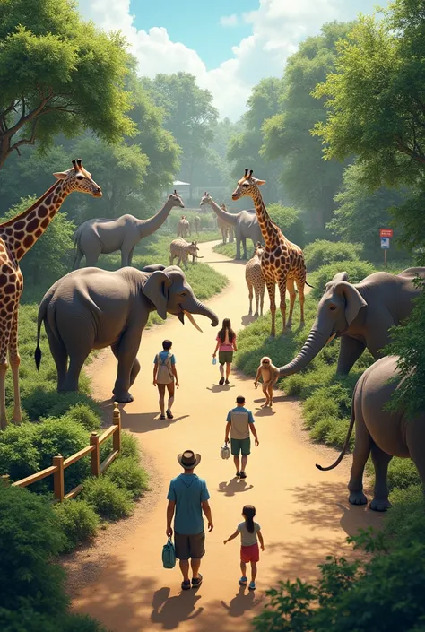 Walking animals in zoo