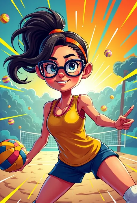 Volleyball player with lenses cartoon comic style