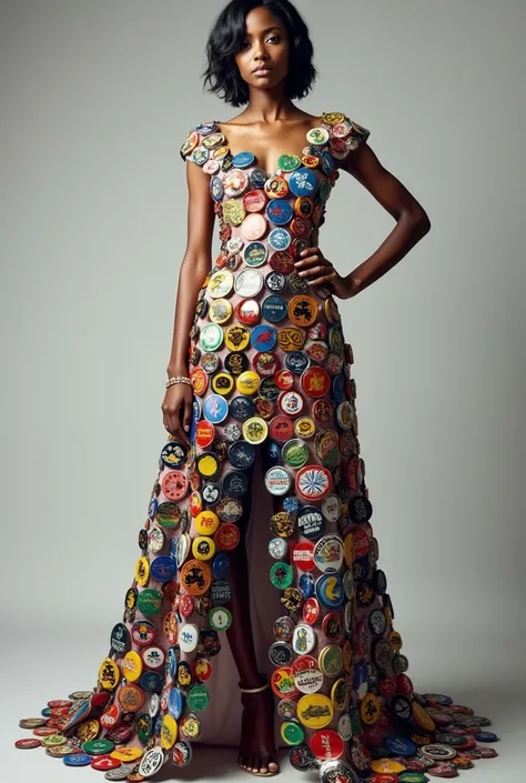 A dress made out of badges