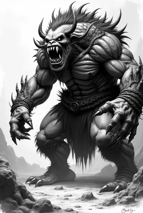 The same image but without color that has a resemblance to mangas drawn by Chinese people something more like a Berserk orc