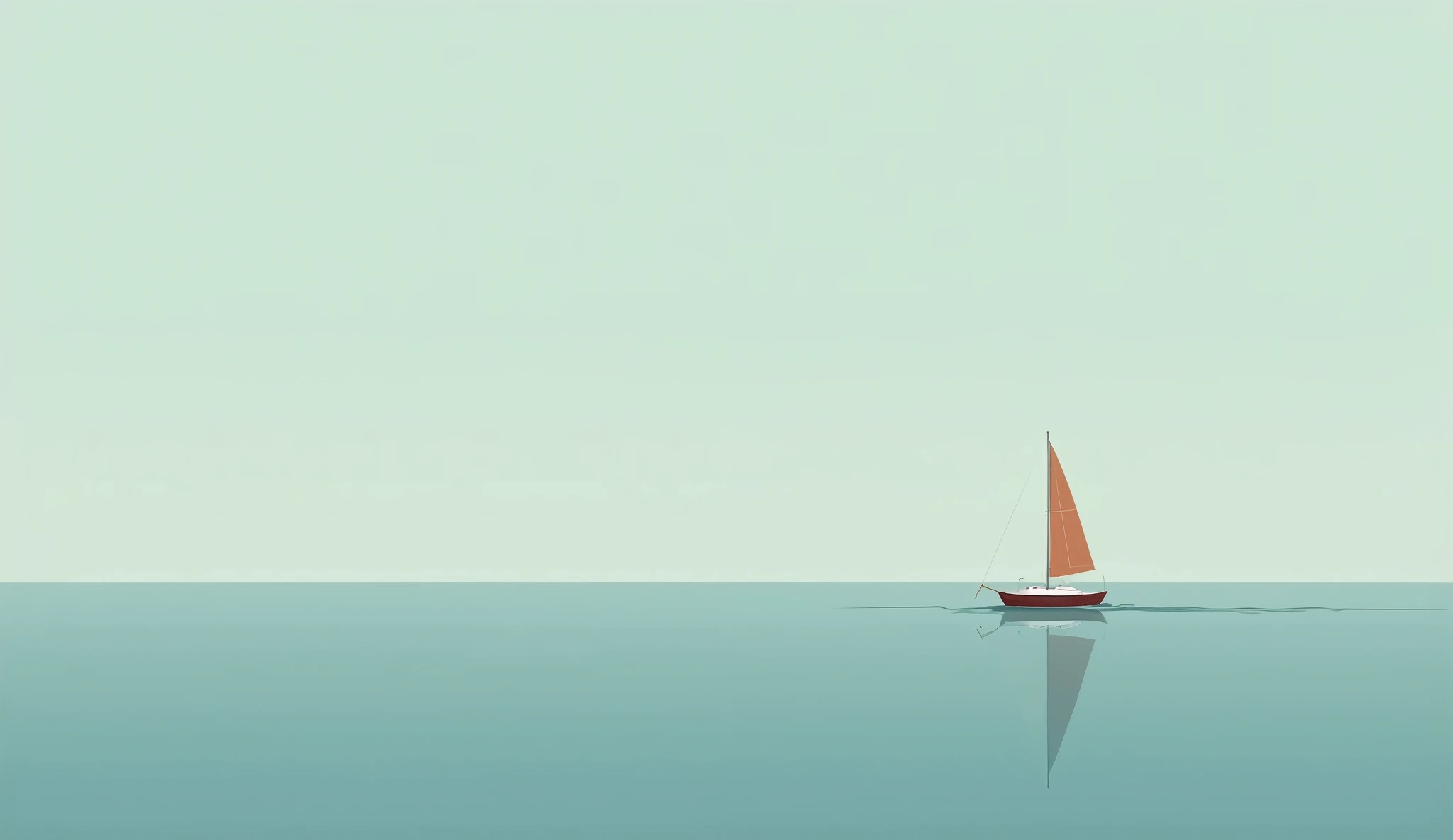 A Minimalist Oceanic Essence illustration of a solitary sailboat, capturing the fluidity and simplicity of the sea. Employ a limited palette of teal and soft gray to evoke the calm and depth of the ocea