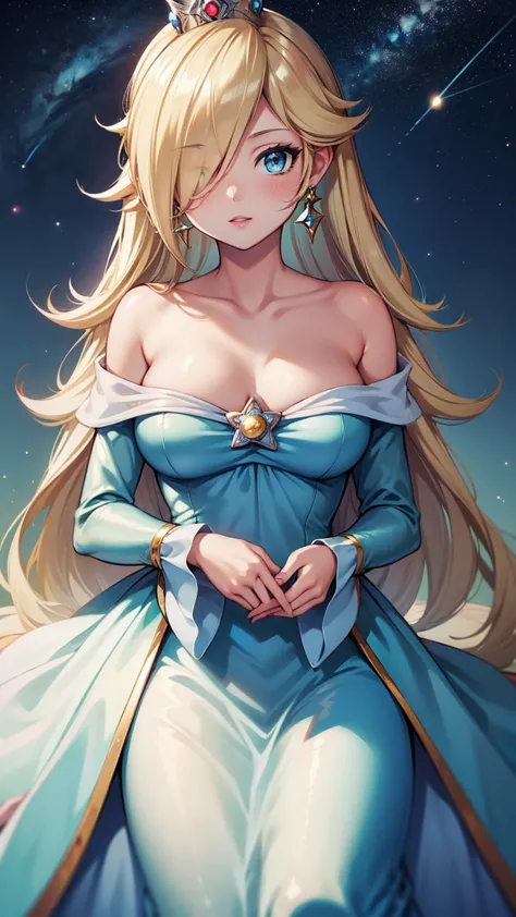 (masterpiece,best quality,ultra-delicate,perfect face,16k,very detailed eyes,high resolution )),princesa rosalina, blue dress, b...