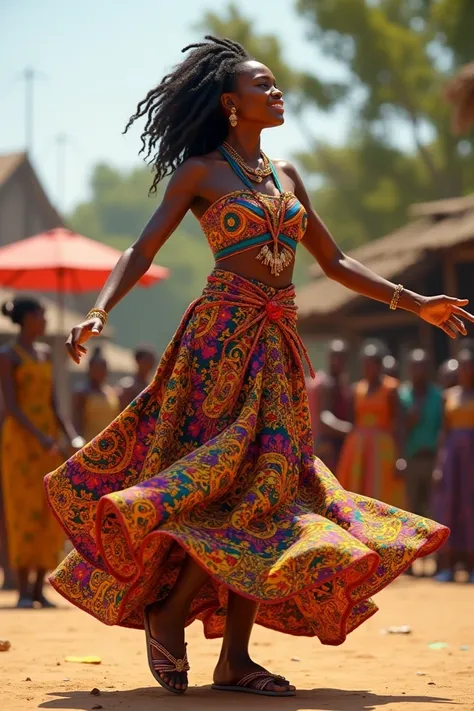 Nigerian woman decently dressed in native attire dancing