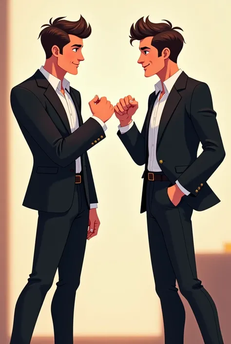  Cool Two boyes standing face to face doing fist bump wearing black suit animated 