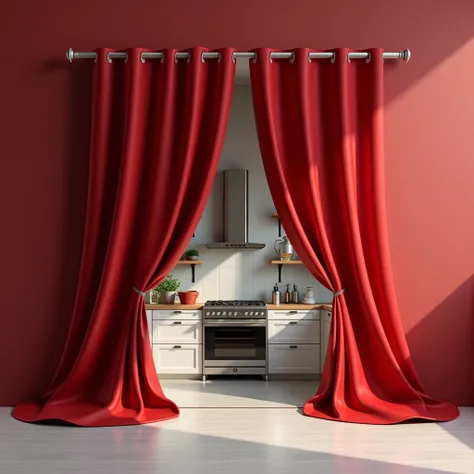 kitchen unveiling with red cloth without human