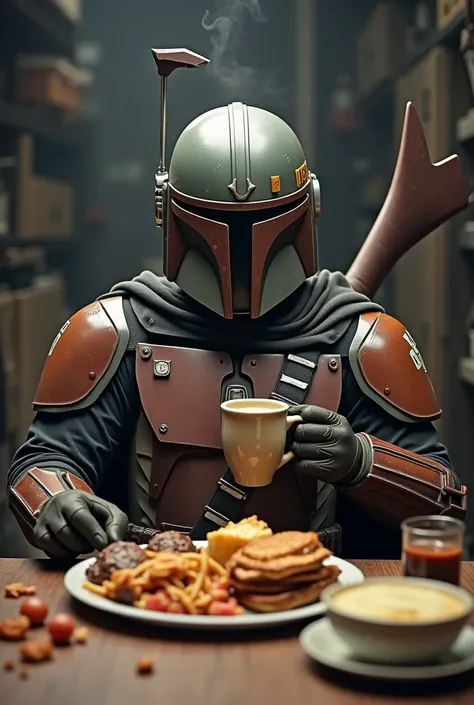 Mandalorian eating breakfast 