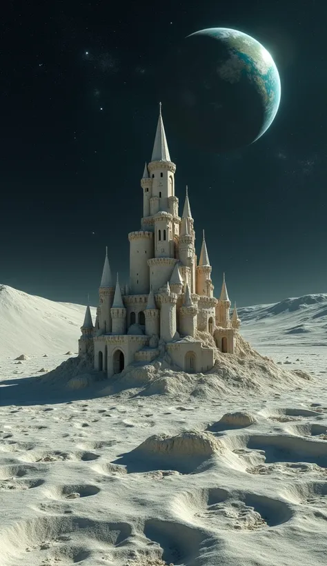 Lunar Surface、Small Earth、 outer space 、A castle made of sand、from below