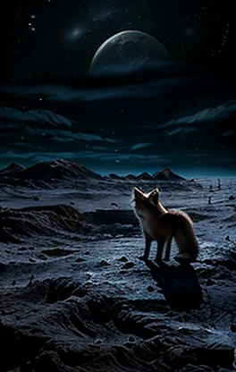 Fox , ((Lunar Surface基地：1.3)), Lunar Surface,  standing,  background， universe,  photoshop  ( medium ),,  score_9,  score_8_up,