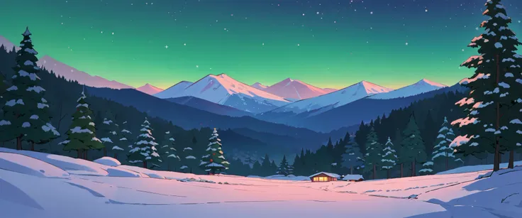 Christmas vibes ultrawide ,cozy ,lofi ,landscape ,forest ,mountain