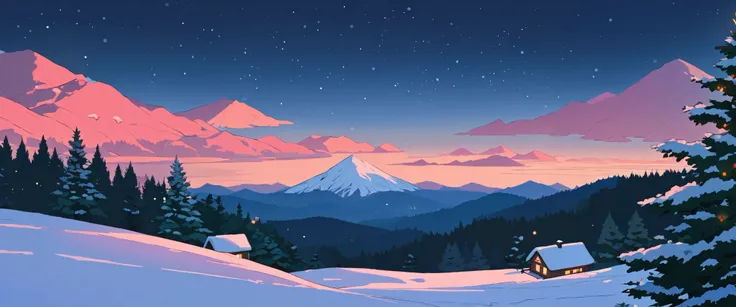 Christmas vibes ultrawide ,cozy ,lofi ,landscape ,forest ,mountain
