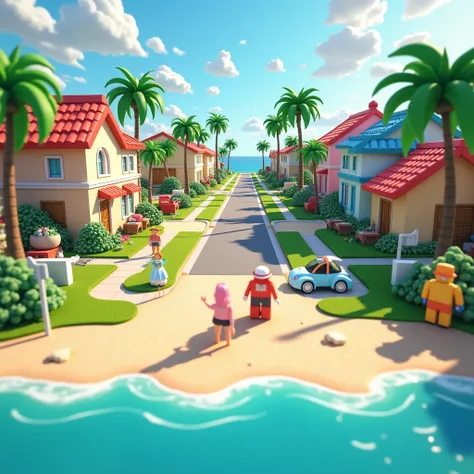 make me a picture of suburban roblox with beach