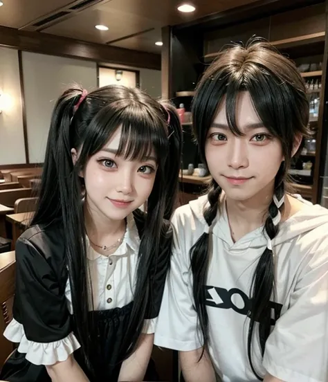 Family male and female smiles, 5 selfish people, make up beautifully, twin tail, anime kawaii different cosplay