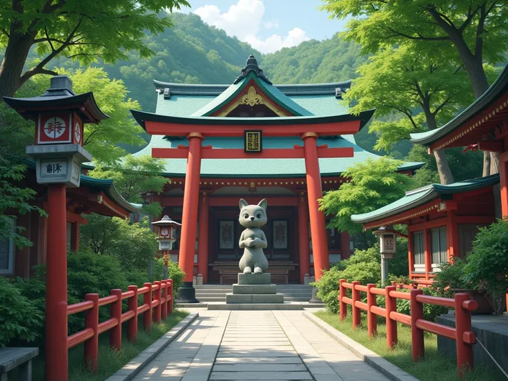 The statue of Inari at the shrine is facing sideways